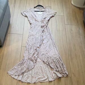 NWT Floral Wrap Maxi Dress in Light Pink